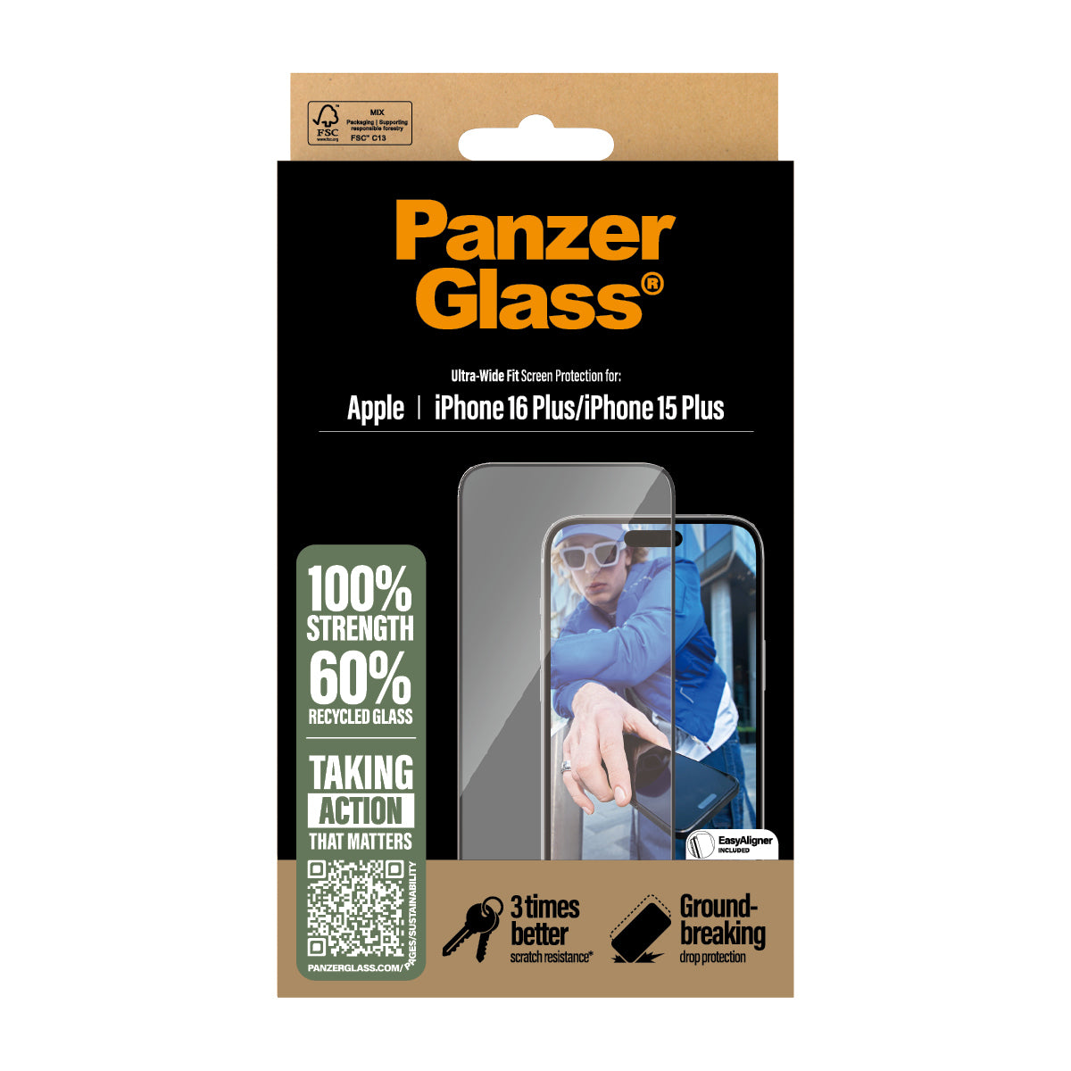 PanzerGlass ® Skærmbeskyttelse iPhone 16 Plus | 15 Plus | Ultra-Wide Fit