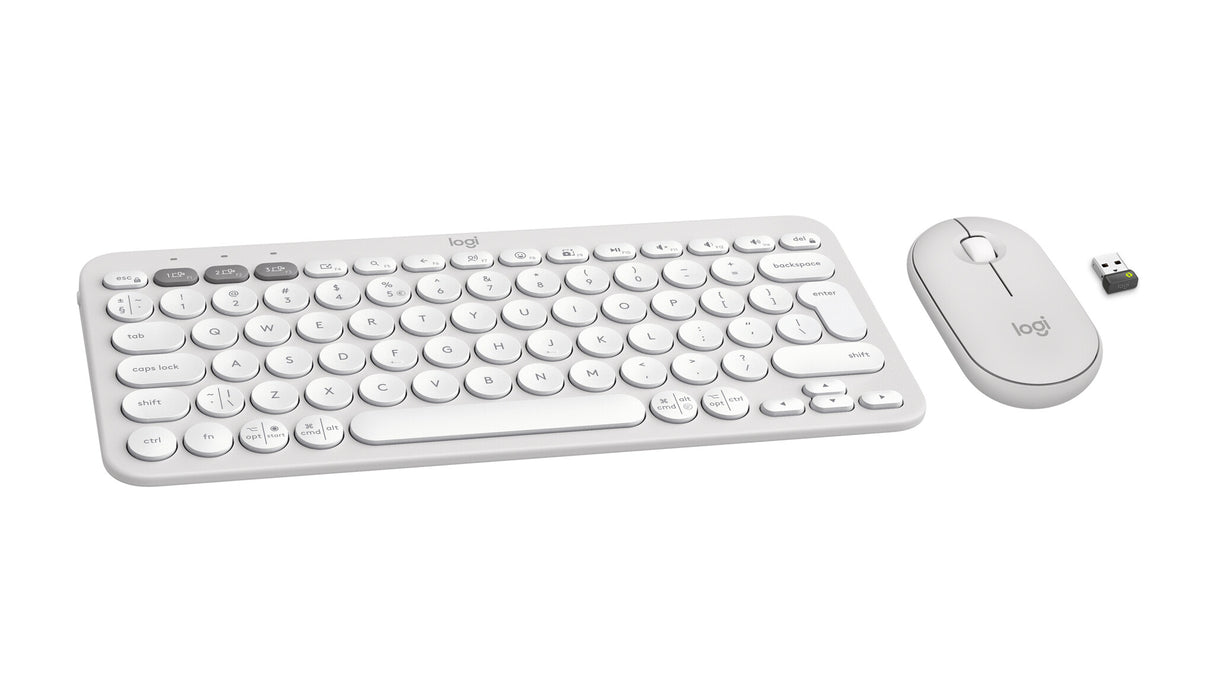 Logitech Pebble 2 Combo tastatur Mus inkluderet Universel RF trådløs + Bluetooth QWERTY US International Hvid