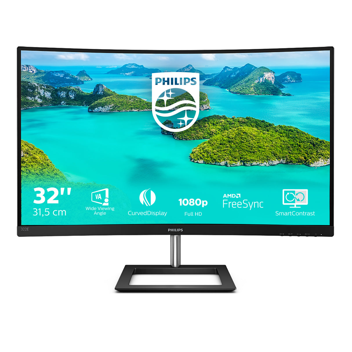 Philips E Line 322E1C/00 LED display 80 cm (31.5") 1920 x 1080 pixel Fuld HD LCD Sort