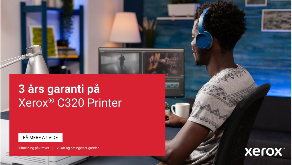 Xerox C320, A4, 28 sider/min, trådløs dupleksprinter, PS3 PCL5e/6, 2 magasiner, i alt 251 ark