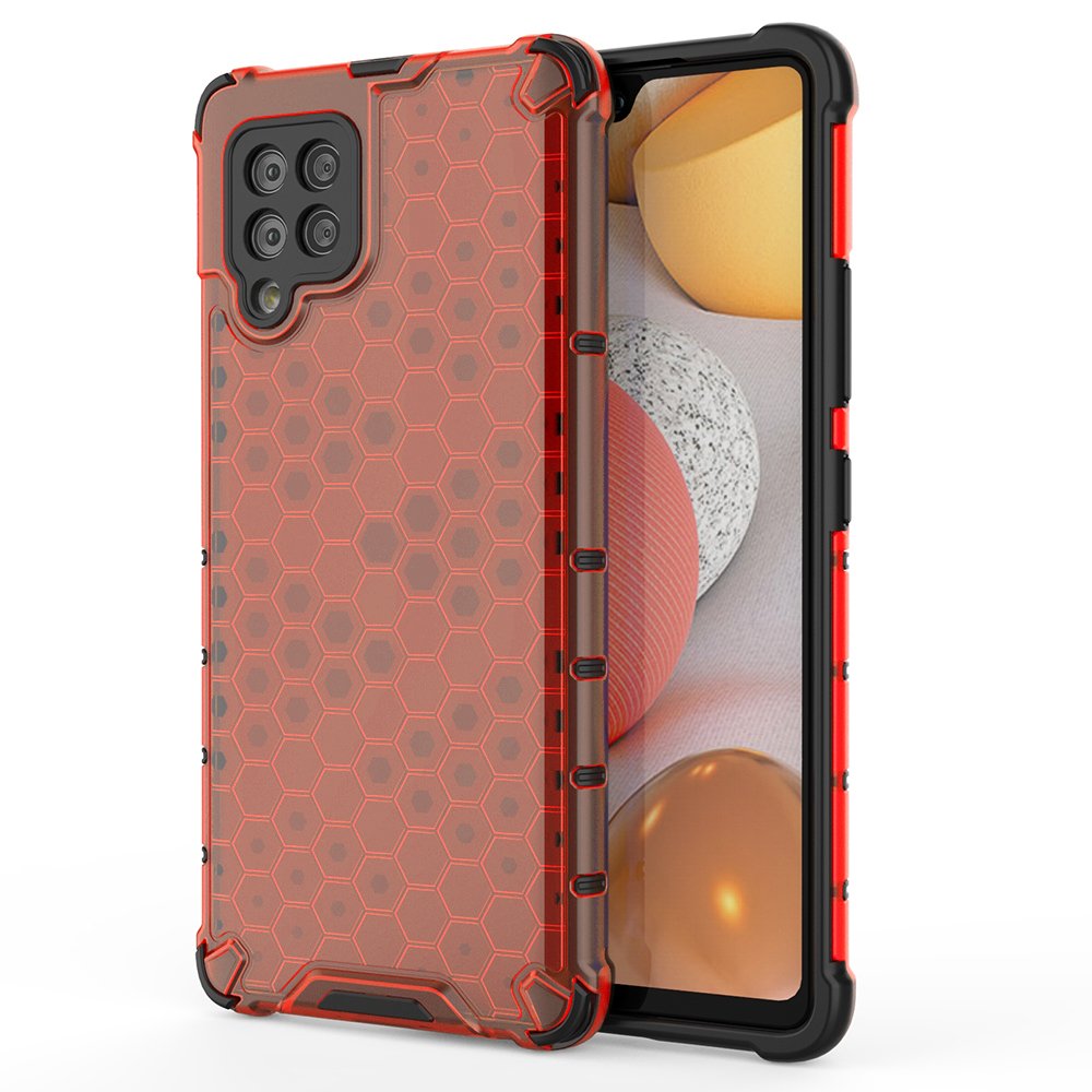 Honeycomb Case armor cover med TPU Bumper til Samsung Galaxy A42 5G rød