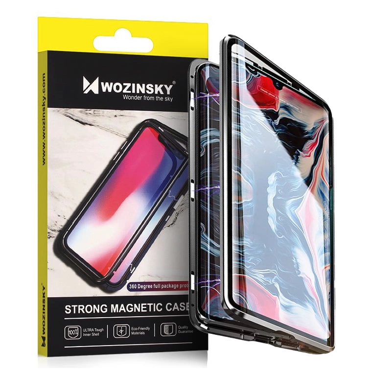 Wozinsky Full Magnetic Case Full Body Front og Back Cover med indbygget glas til Vivo X60 sort-gennemsigtig
