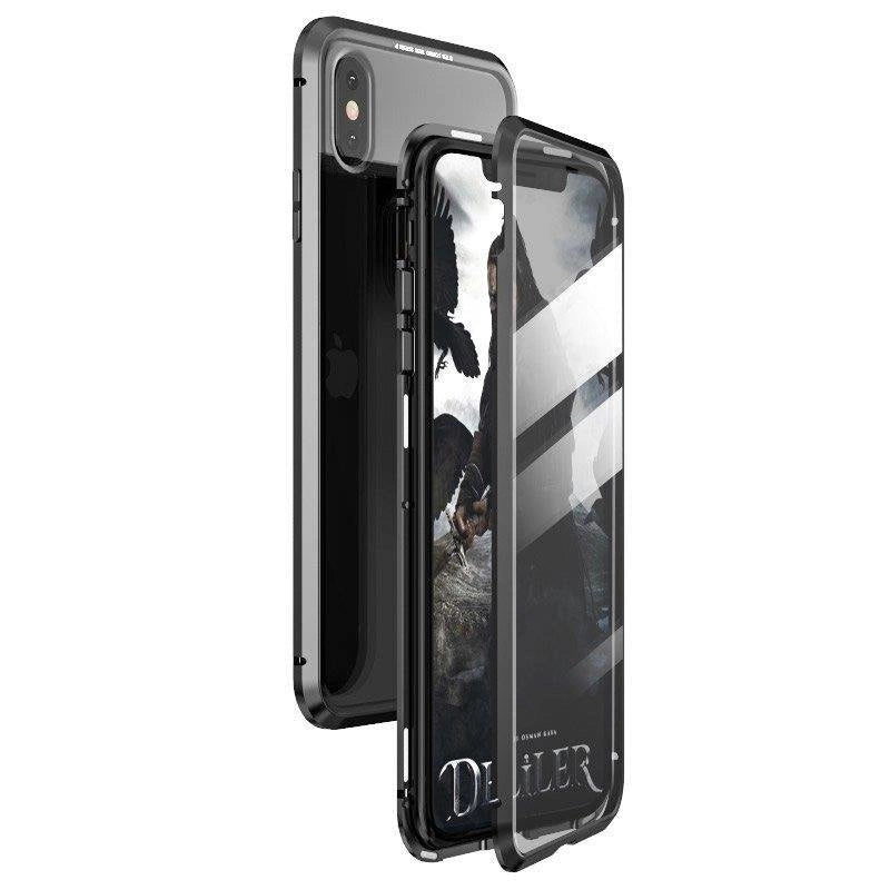 Wozinsky Full Magnetic Case Full Body Front og Back Cover med indbygget glas til Vivo X60 sort-gennemsigtig