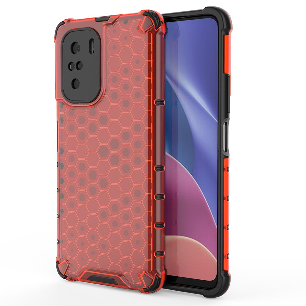 Honeycomb Case armor cover med TPU Bumper til Xiaomi Redmi K40 Pro + / K40 Pro / K40 / Poco F3 rød