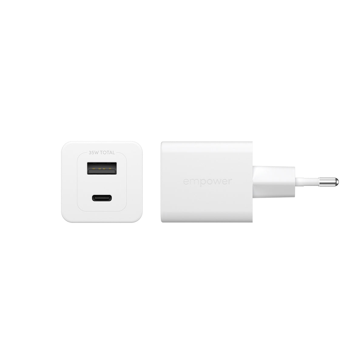 PanzerGlass empower by ® Turbo 35W Oplader inkl. USB-C + USB-A | EU Stik | Silver White