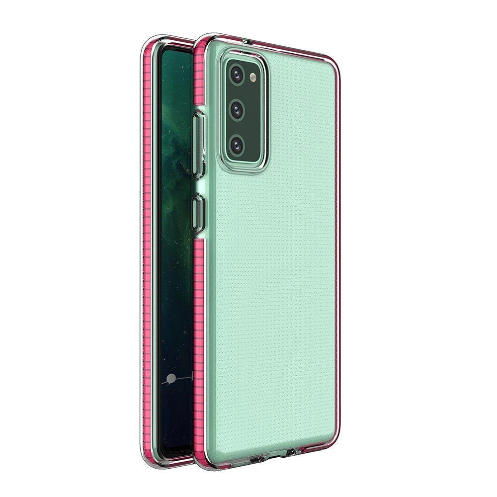 Spring Case klar TPU gel beskyttende cover med farverig ramme til Samsung Galaxy A02s EU mørk lyserød