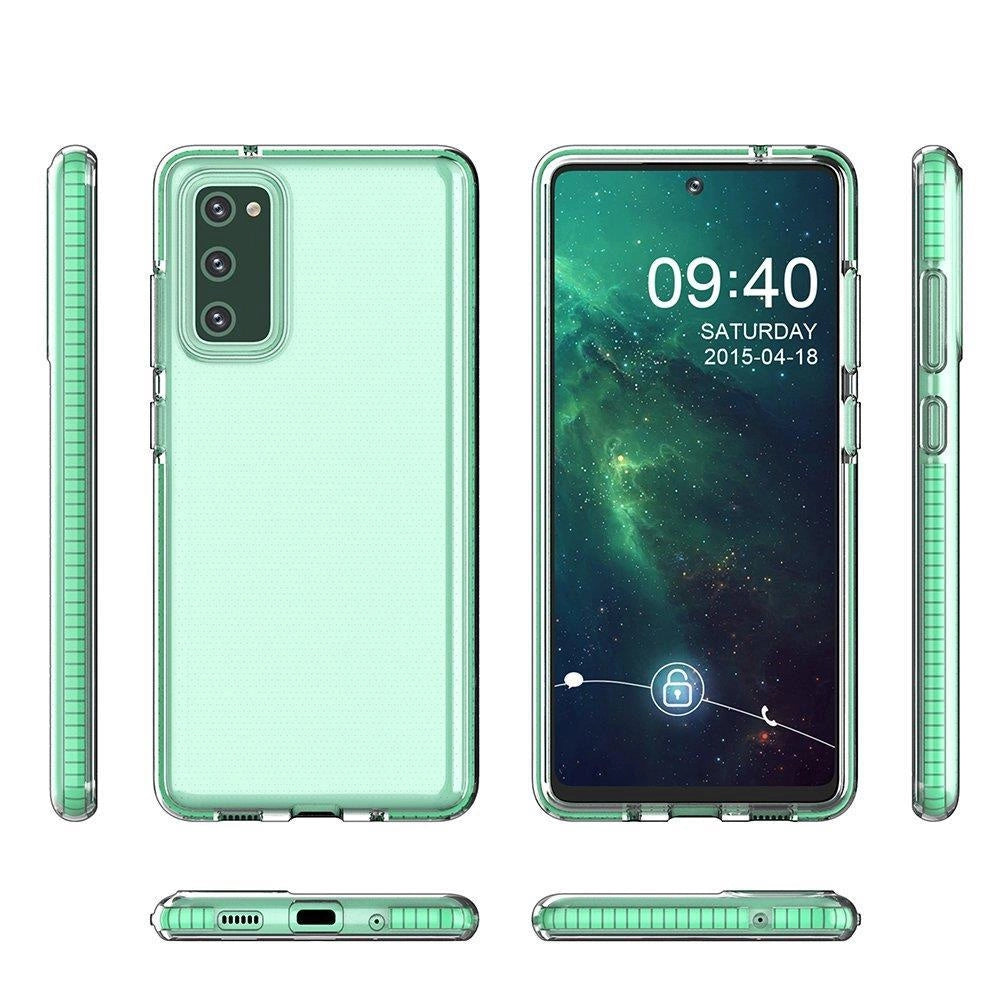 Spring Case klar TPU gel beskyttende cover med farverig ramme til Samsung Galaxy A02s EU lyserød