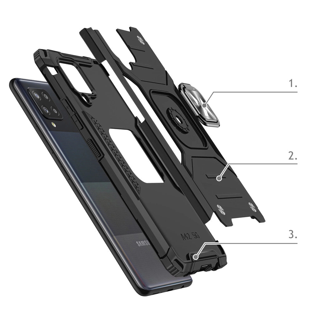 Wozinsky Ring Armor Case Kickstand Tough Rugged Cover til Samsung Galaxy A42 5G blå