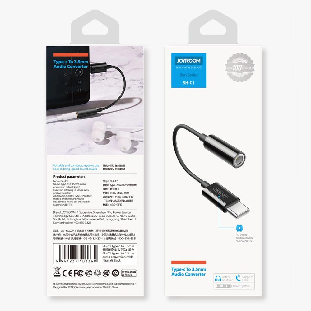 Joyroom SH-C1 hovedtelefon mini jack 3,5 mm (kvindelig) / USB-C (mandlig) adapter - hvid
