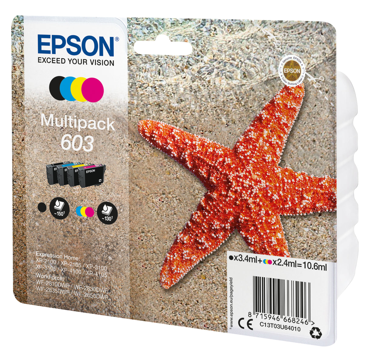 Epson C13T03U64010 blækpatron 1 stk Original Standard udbytte Sort, Blå, Magenta, Gul