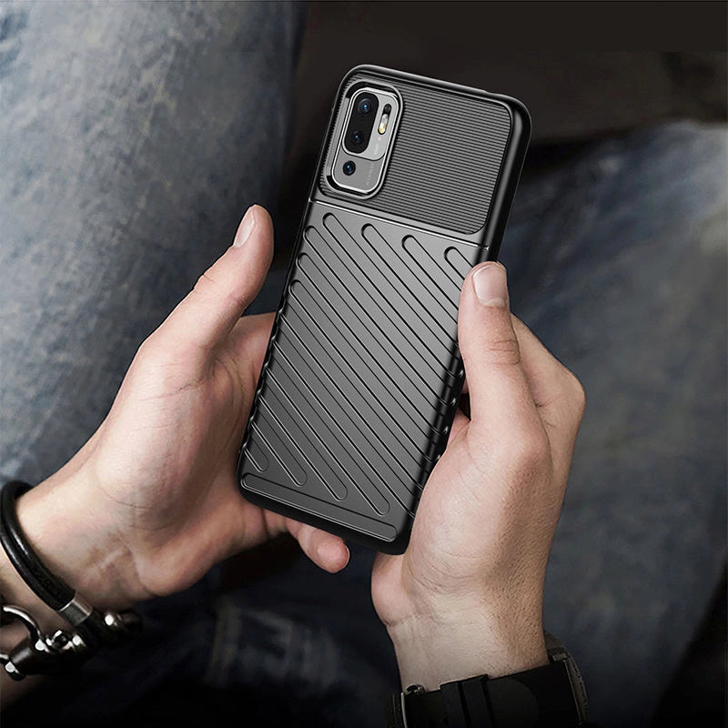 Thunder Case Flexible Tough Rugged Cover TPU Case til Xiaomi Redmi Note 10 5G / Poco M3 Pro sort