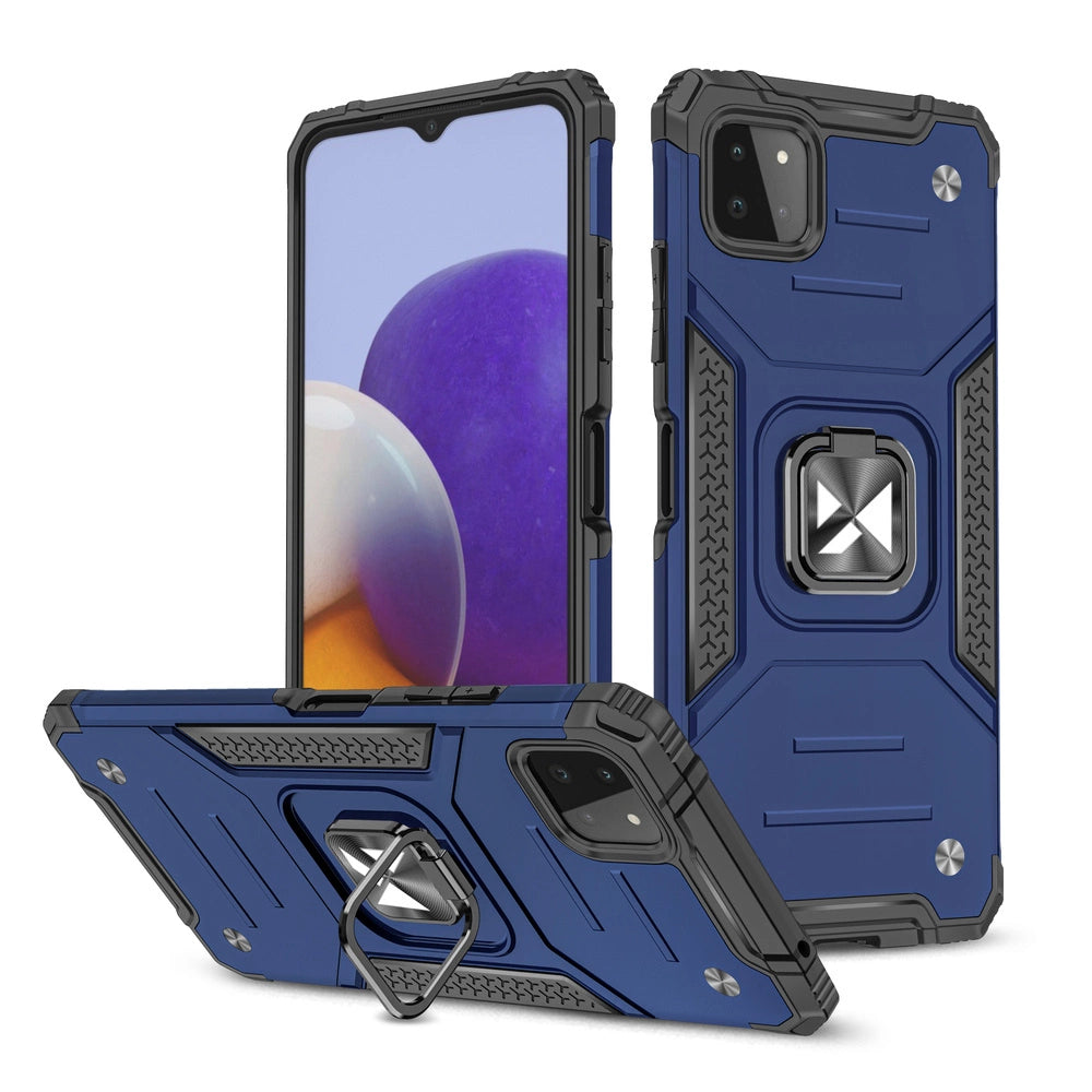 Wozinsky Ring Armor Case Kickstand Tough Rugged Cover til Samsung Galaxy A22 4G blå
