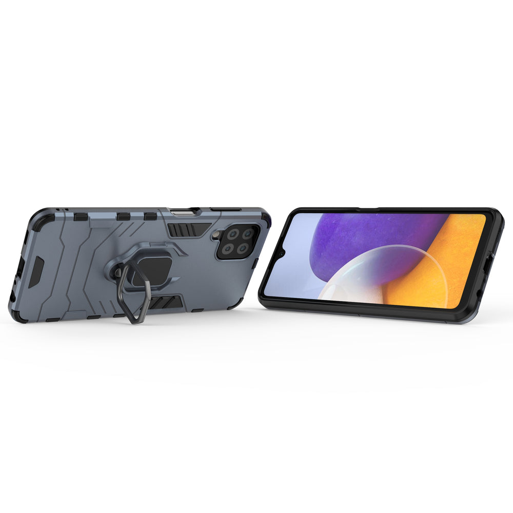 Ring Armor Case Kickstand Tough Rugged Cover til Samsung Galaxy A22 4G blå