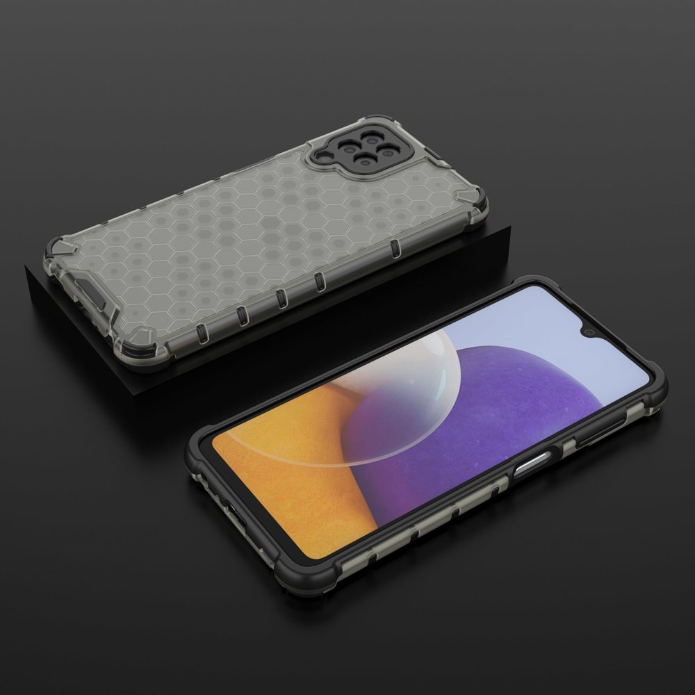 Honeycomb Case armor cover med TPU Bumper til Samsung Galaxy A22 4G sort