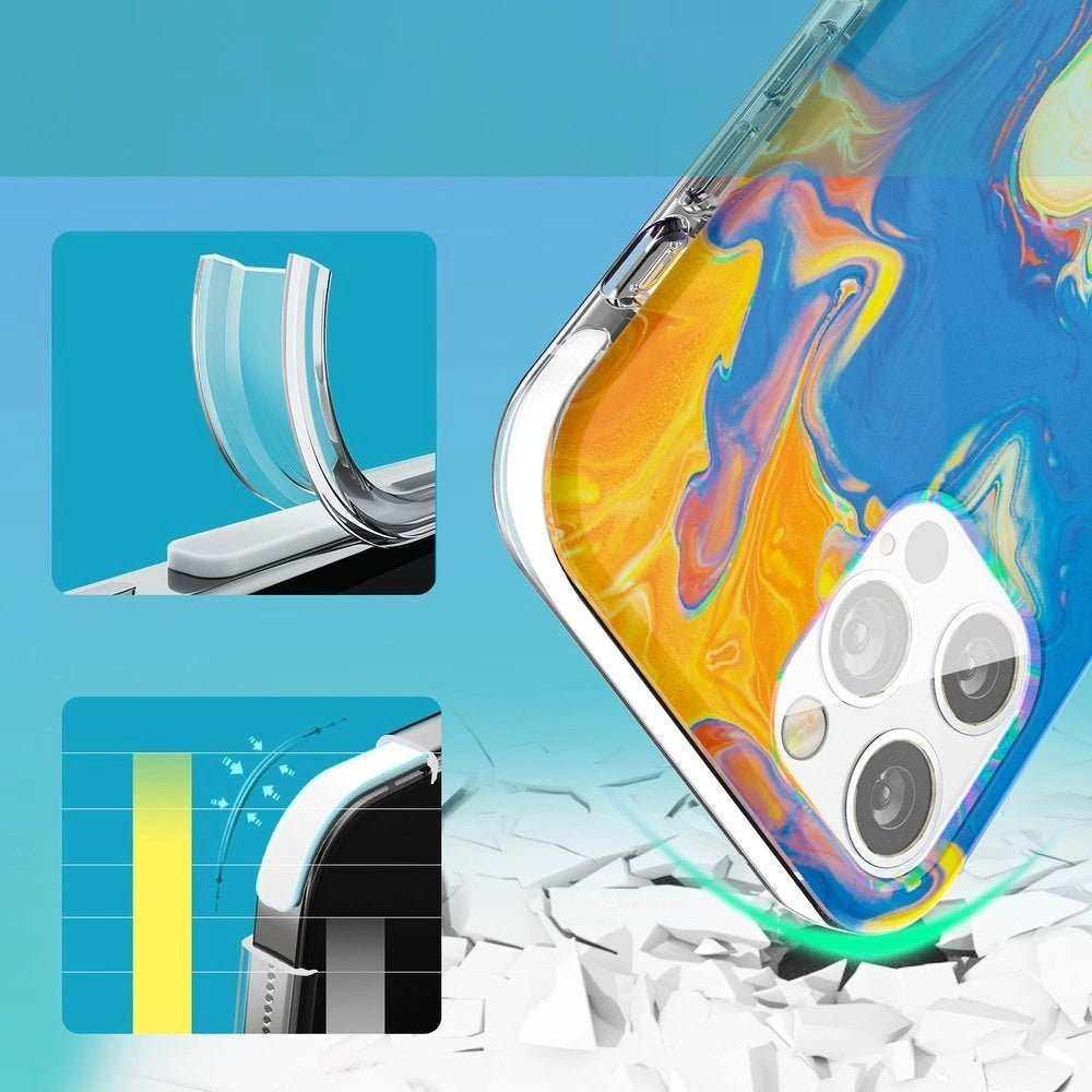 Kingxbar Watercolor Series farve tilfælde til iPhone 12 Pro / iPhone 12 gulblå