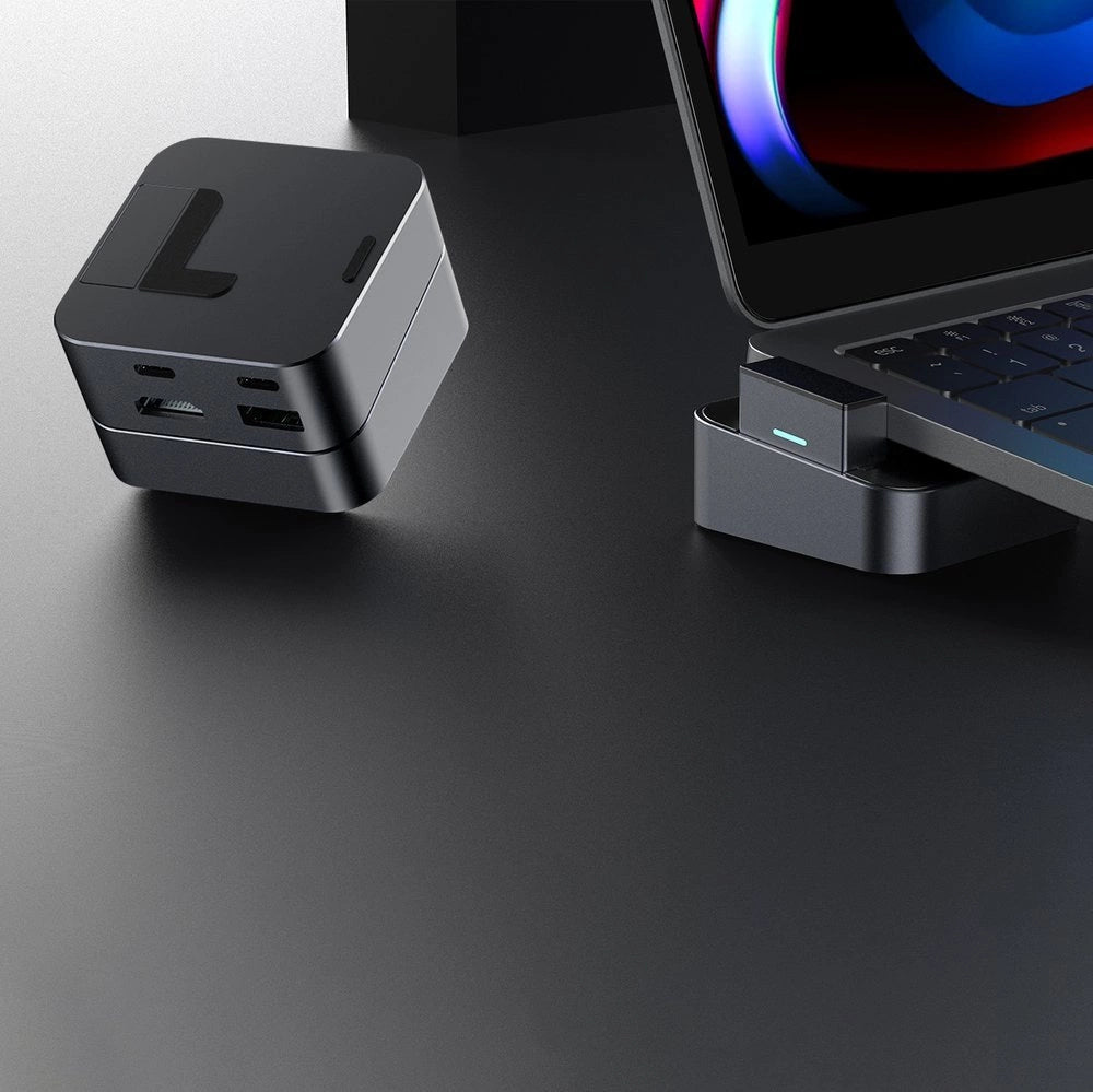 Joy Hubroom S-H121 USB-C stand - USB-A 3.0 / RJ45 / HDMI / USB-C / Thunderbolt til MacBook Pro - grå