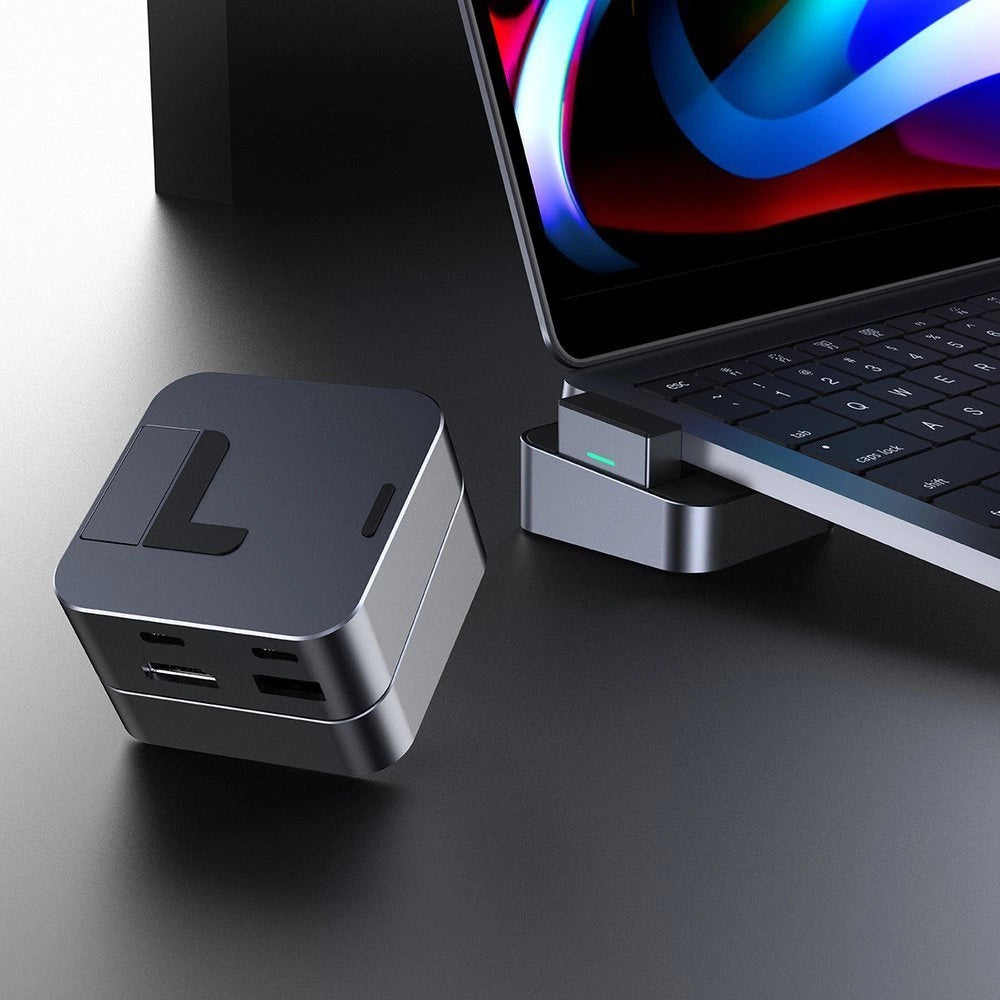 Joy Hubroom S-H121 USB-C stand - USB-A 3.0 / RJ45 / HDMI / USB-C / Thunderbolt til MacBook Pro - grå