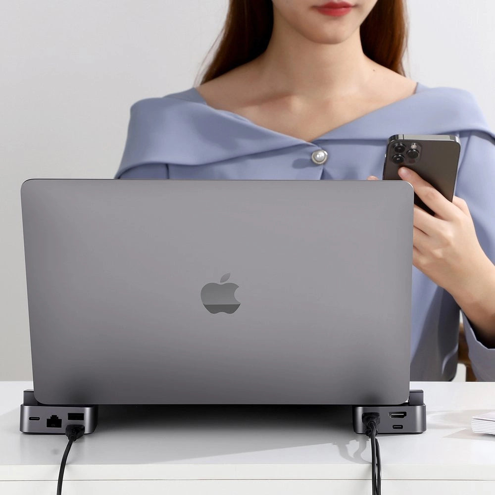 Joy Hubroom S-H121 USB-C stand - USB-A 3.0 / RJ45 / HDMI / USB-C / Thunderbolt til MacBook Pro - grå