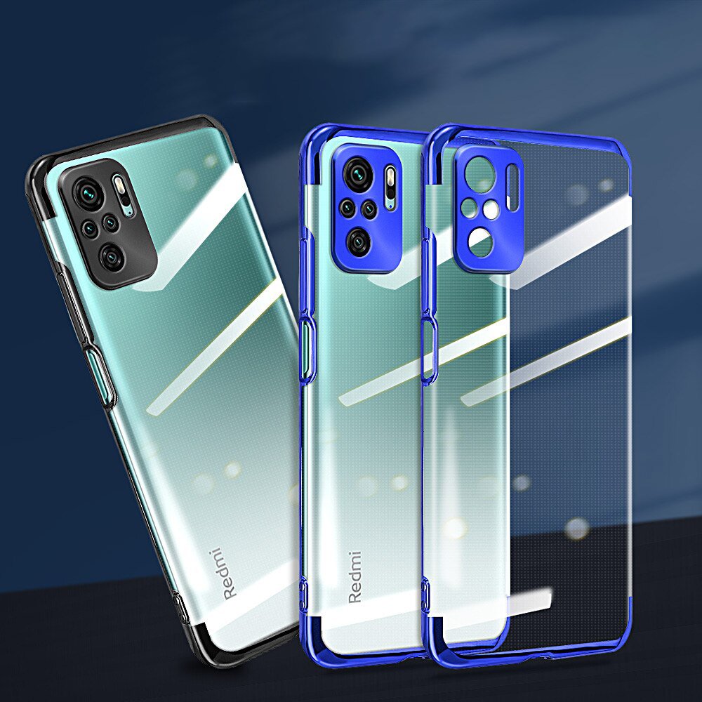 Clear Color Case Gel TPU Electroplating Frame Cover til Xiaomi Redmi Note 10 5G / Poco M3 Pro blå