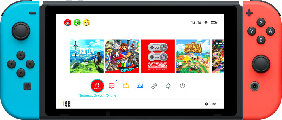 Nintendo Switch V2 2019 bærbar spilkonsol 15,8 cm (6.2") 32 GB Berøringsskærm Wi-Fi Sort, Blå, Rød