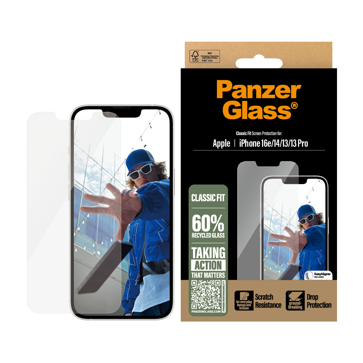 PanzerGlass Screen Protector iPhone 16e - Classic Fit w. Aligner