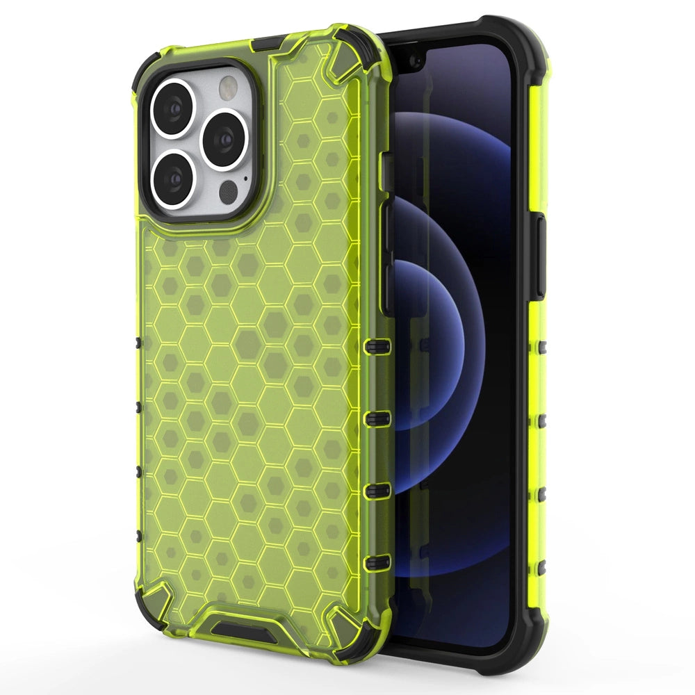 Honeycomb Case rustning med TPU Bumper til iPhone 13 Pro grøn