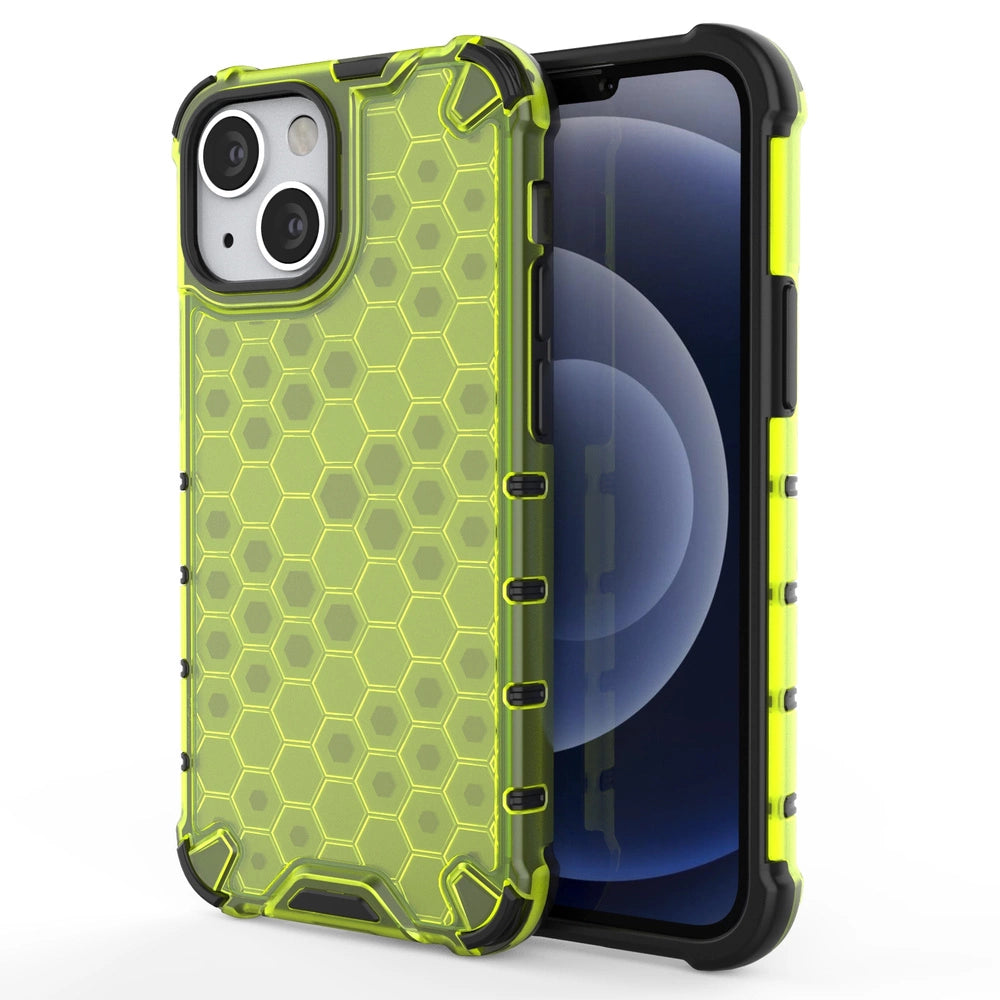 Honeycomb Case rustning med TPU Bumper til iPhone 13 mini grøn