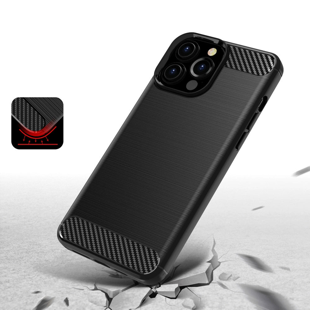 Carbon Case Flexible Cover TPU Case til iPhone 13 Pro sort