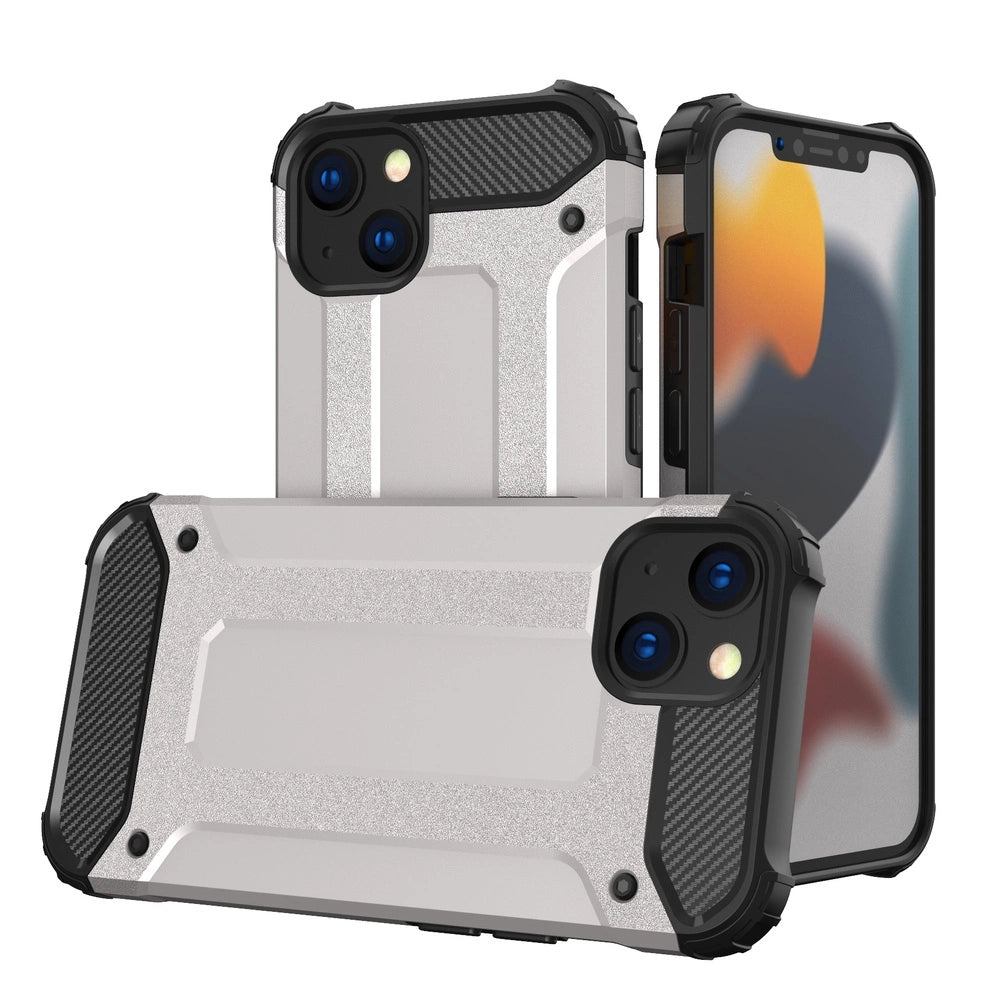 Hybrid Armor Case Tough Rugged Cover til iPhone 13 sølv