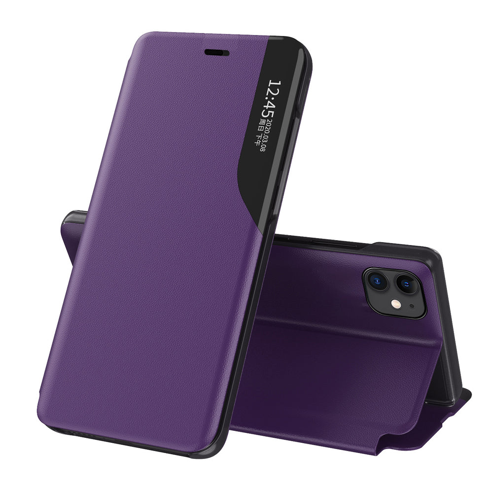 Eco læder View Case elegant bogreol type sag med kickstand til iPhone 13 Pro Max lilla