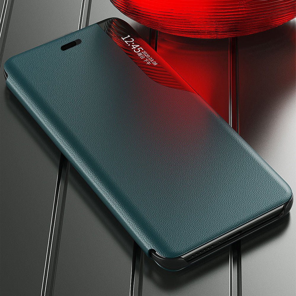 Eco Leather View Case elegant bogreol type case med kickstand til iPhone 13 mini orange