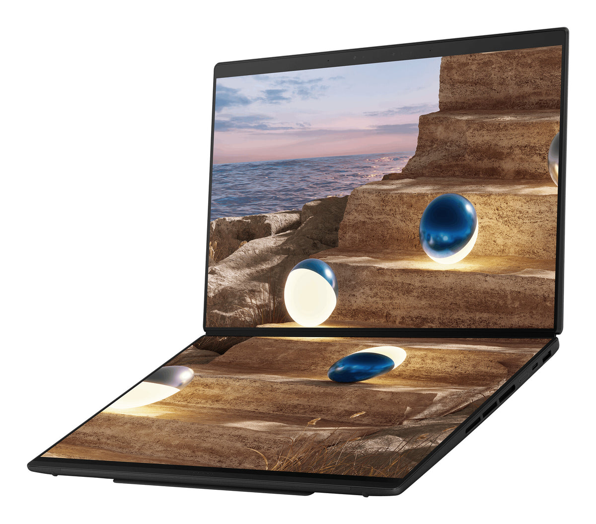 Asus Zenbook Duo UX8407AA-SN094X | Moher Gray | 14 " | OLED | Touchscreen | 2.8K | 2880 x 1800 pixels | Anti-Reflective | Intel Core Ultra 9 | 378H | 32 GB | LPDDR5X | Solid-state drive capacity 2000 GB | Intel Arc Graphics | Windows 11 Hom