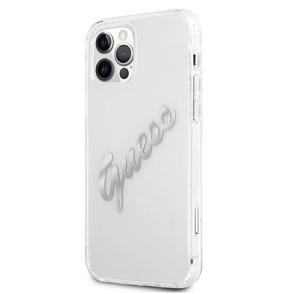 Guess GUHCP12LKTRSVSI iPhone 12 Pro Max 6.7" Gennemsigtig hardcase Vintage Script Silver