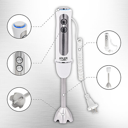 Adler AD 4625w Nedsænkning blender 1500 W Sølv, Hvid