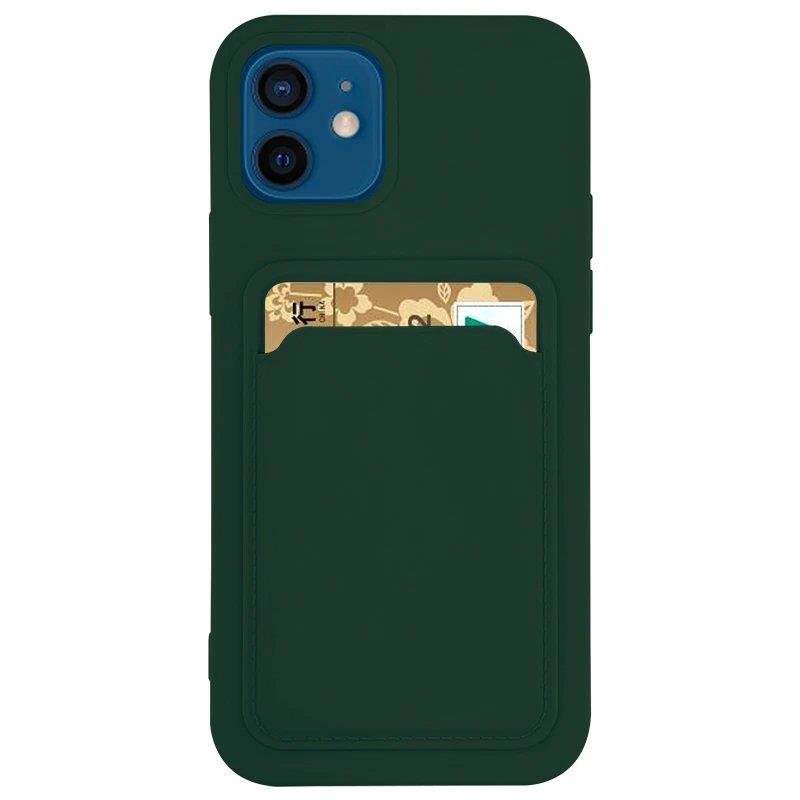 Card Case Silicone Wallet Case med kort slot Dokumenter til Samsung Galaxy A22 4G mørkegrønne