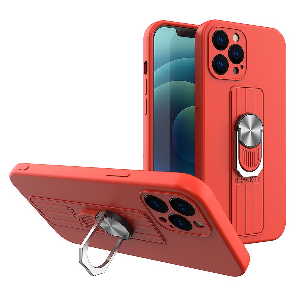 Ring Case silikonhylster med fingerhåndtag og stativ til iPhone 13 Pro rød