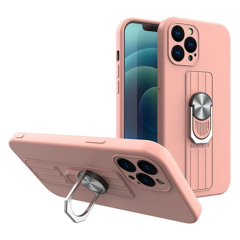 Ring Case silikon-foder med finger greb og stå for Samsung Galaxy A32 4G pink