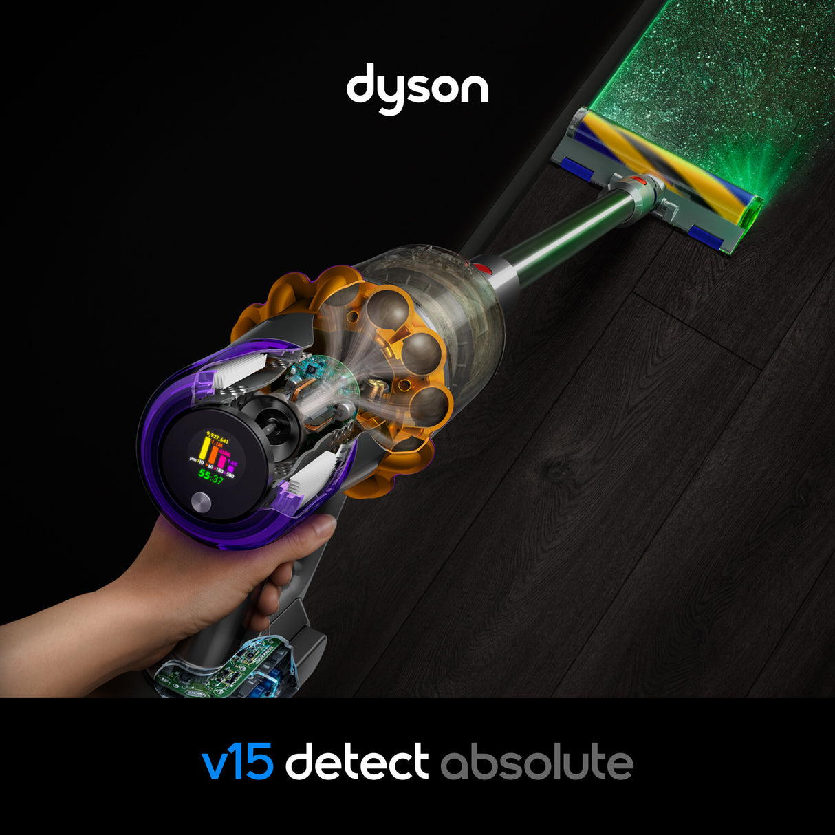 Dyson V15 Detect Absolute 2-i-1 stangstøvsuger Batteri Dry HEPA Poseløs 0,77 L Rustfrit stål