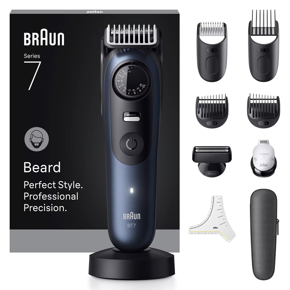 Braun BeardTrimmer 7 BT7540 skæg trimmer Batteri 40 2 cm Våd og tør Sort, Blå