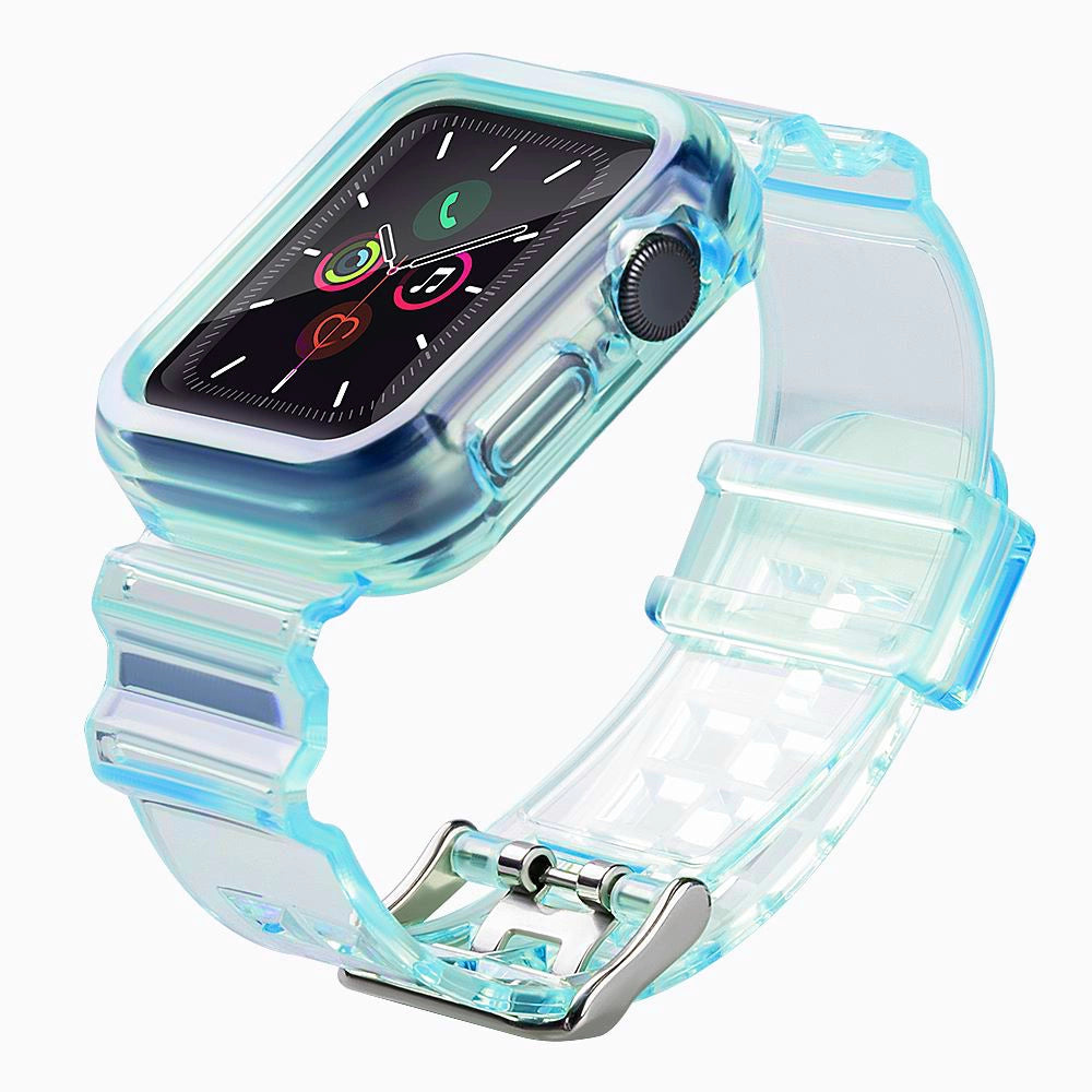 Silicone Band Strap Armbånd Case Strap Light Set til Apple Watch 44mm - Blå