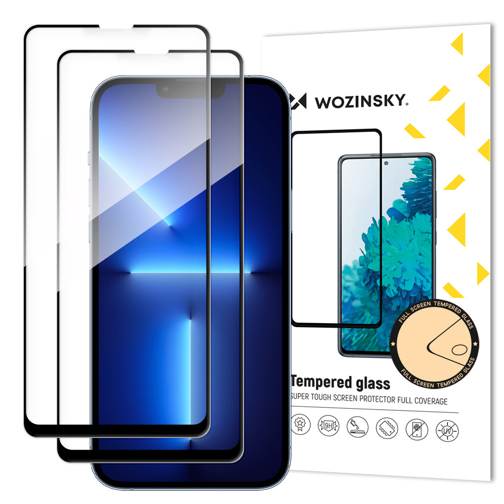 Wozinsky Sæt af 2x Super Holdbar Full Glue Temperet Glass Skærmbeskytter med Frame Case Friendly iPhone 17e / 16e, iPhone 14, iPhone 13 Pro / iPhone 13 Black
