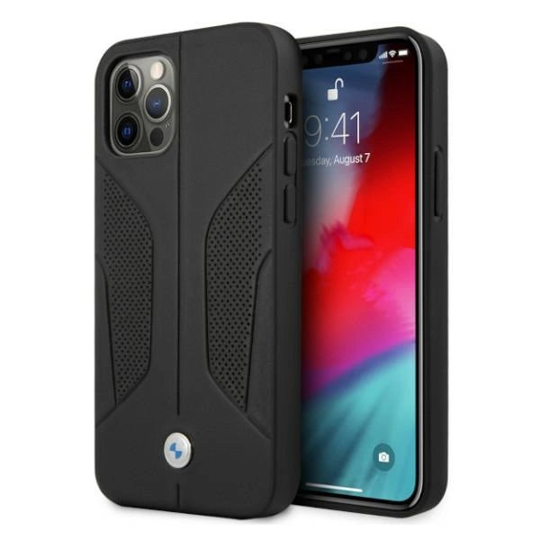 Etui BMW BMHCP12MRSCSK iPhone 12/12 Pro 6,1" sort/sort hårdkasse læder perforeret sider