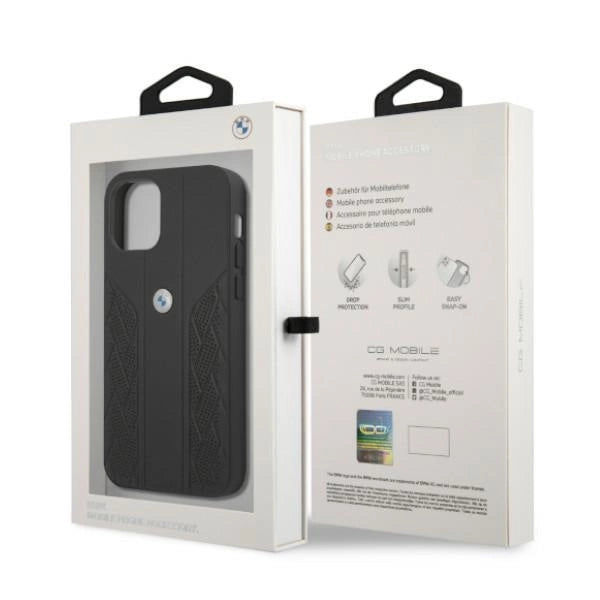 Etui BMW BMHCP12MRSPPK iPhone 12/12 Pro 6,1" sort/sort hårdkasse læder Curve Perforeret