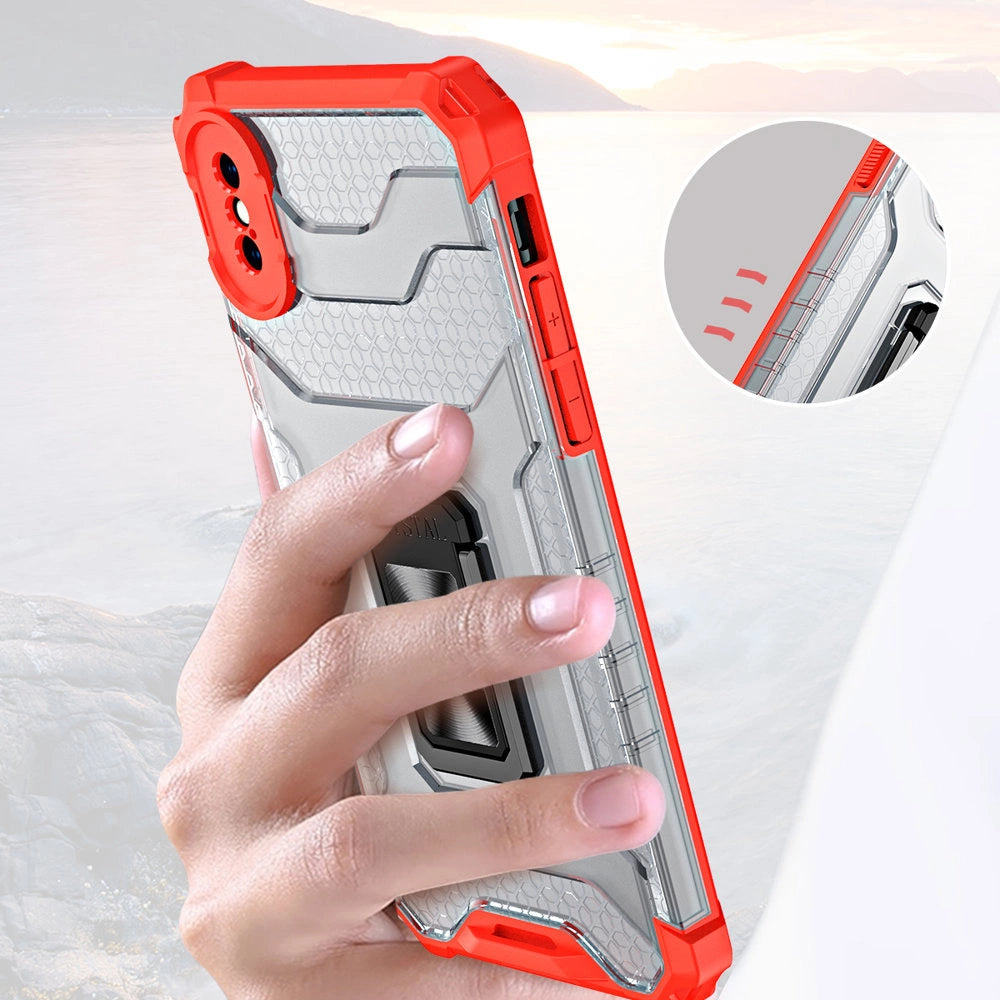 Crystal Ring Case Kickstand Tough Rugged Cover til iPhone XS Max rød