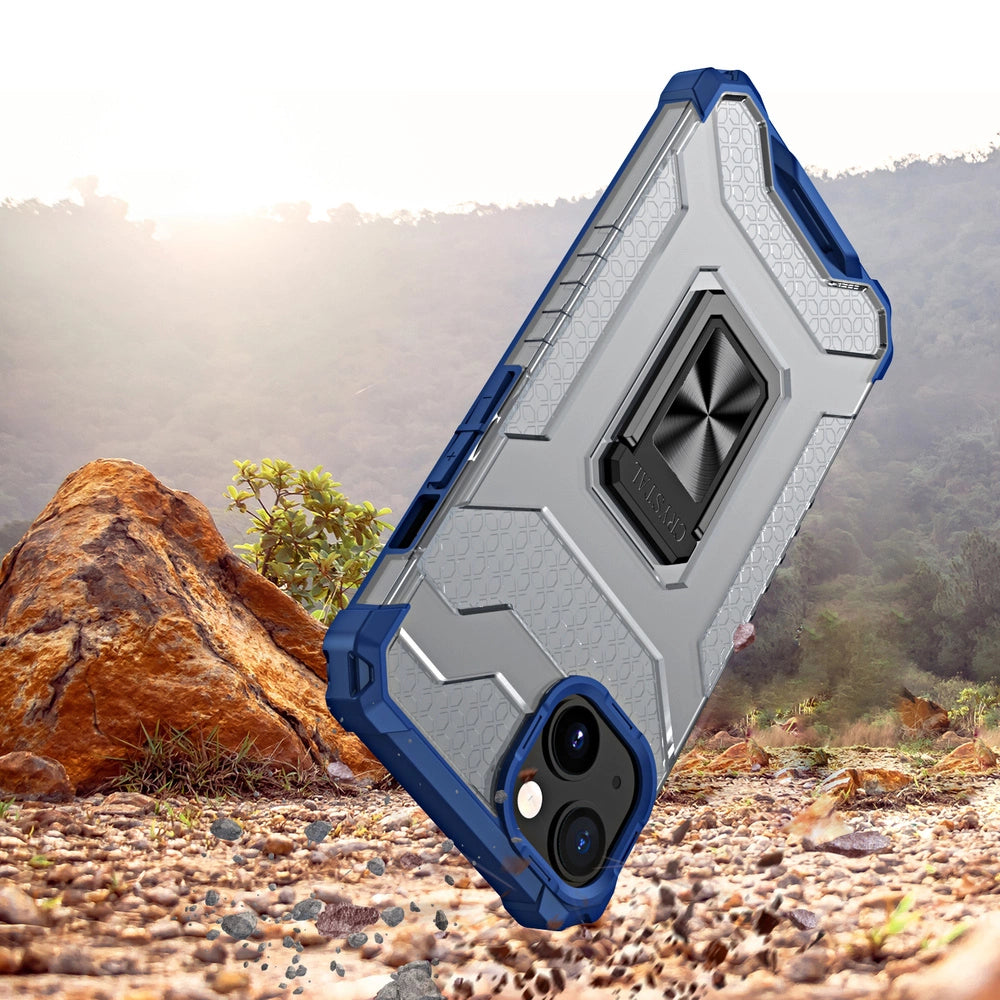 Crystal Ring Case Kickstand Tough Rugged Cover til iPhone 12 blå