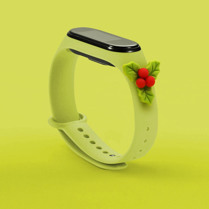 Strap Xmas til Xiaomi Mi Band 3 / 4 Jul Silicone Strap Armbånd med Holly - Grøn
