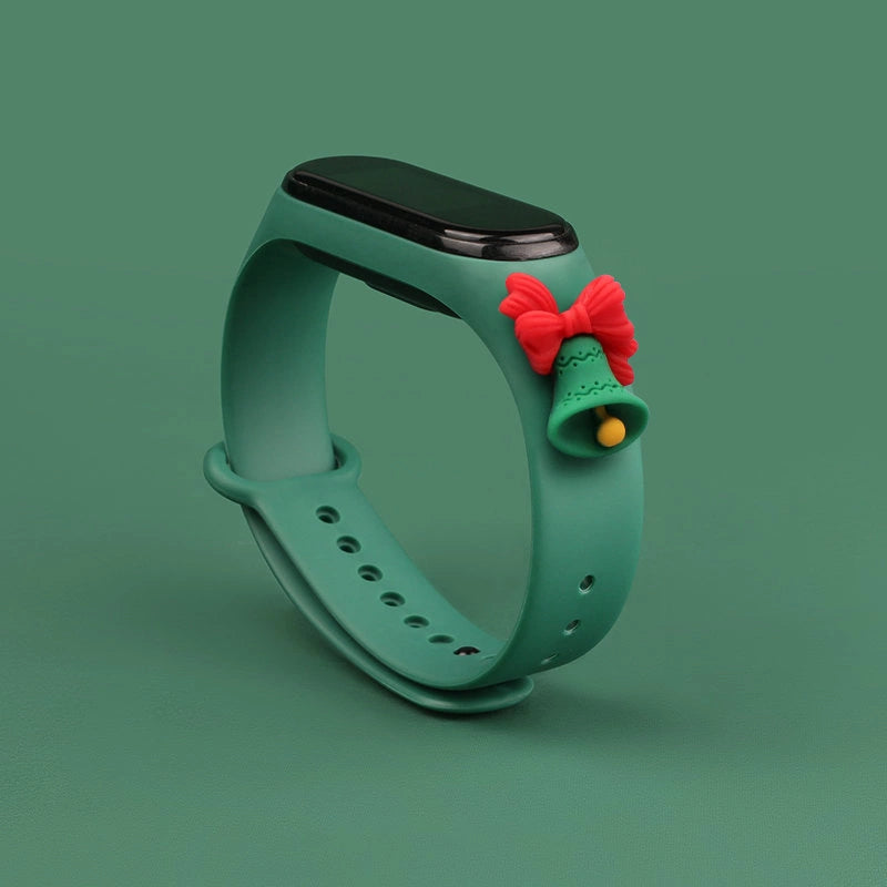 Strap Xmas til Xiaomi Mi Band 3 / 4 Jul Silicone Strap Armbånd med Bell - mørk grøn