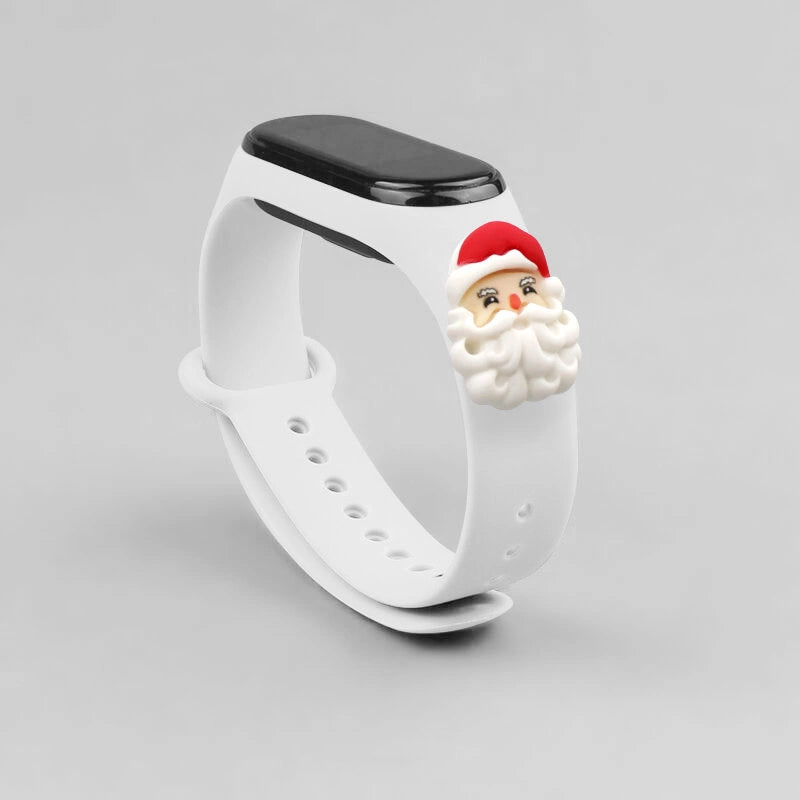 Strap Xmas til Xiaomi Mi Band 3 / 4 Christmas Silicone Armbånd Strap med julemand - hvid