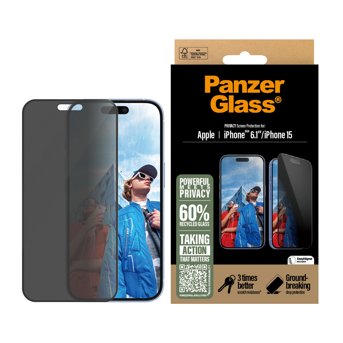 PanzerGlass Privacy Screen Protector iPhone 16 - Ultra-Wide Fit