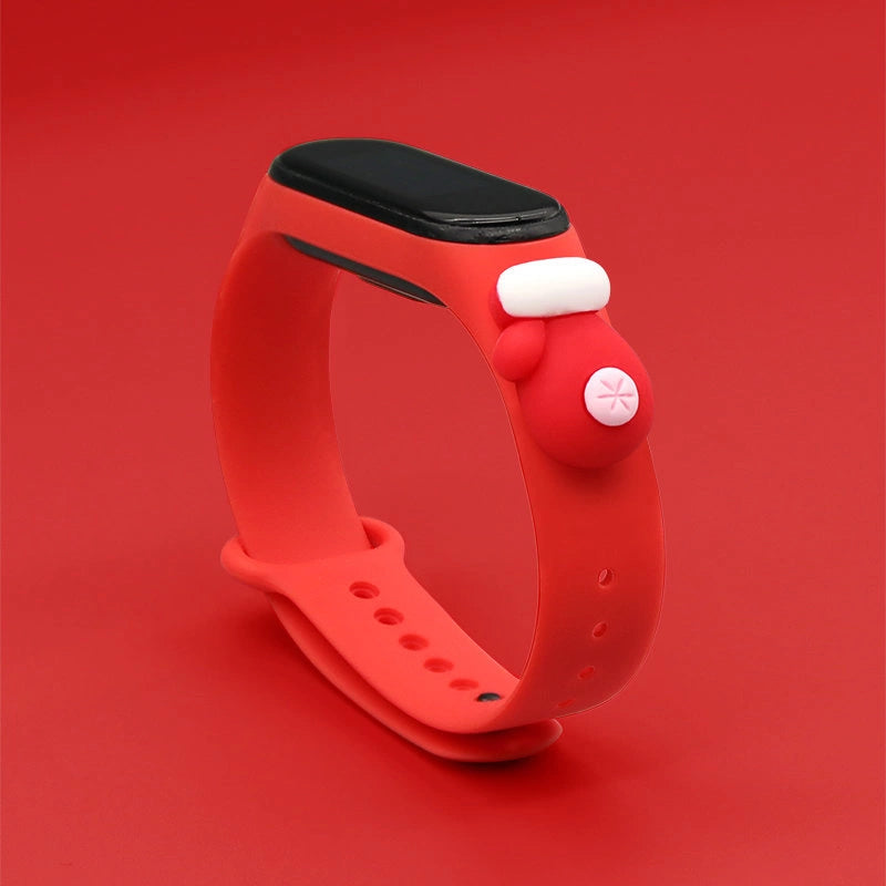 Strap Xmas til Xiaomi Mi Band 3 / 4 Jul Silicone Strap Armbånd med Handske - Rød